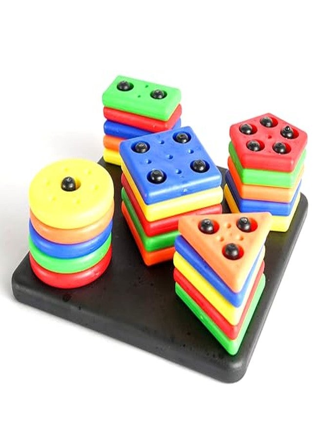 RAINBOW RIDERS® Square Shape Stacker Puzzle Game for Kids Geometric Shapes Circle Triangle Rectangle Square Pentagon Sorting & Stacking Educational Toy Shapes & Colour Recognition - Image 4